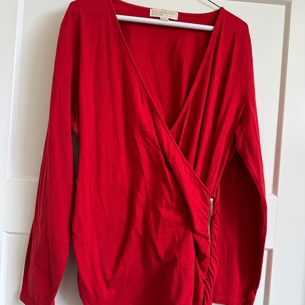 Michael Kors Cross Over / Ruched Side Zip Long Sleeve Top